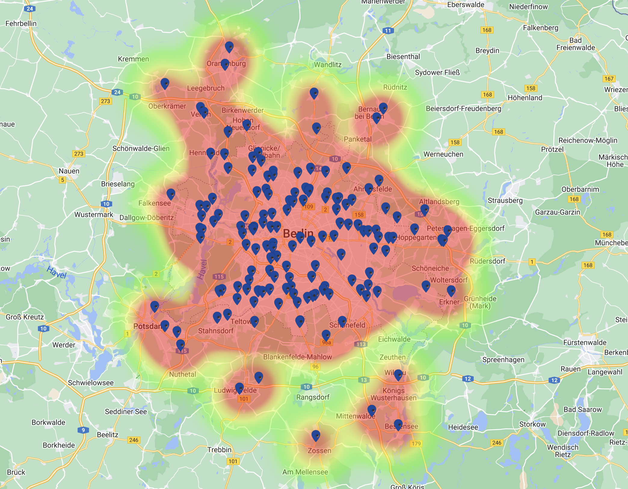 Financial services location heatmap